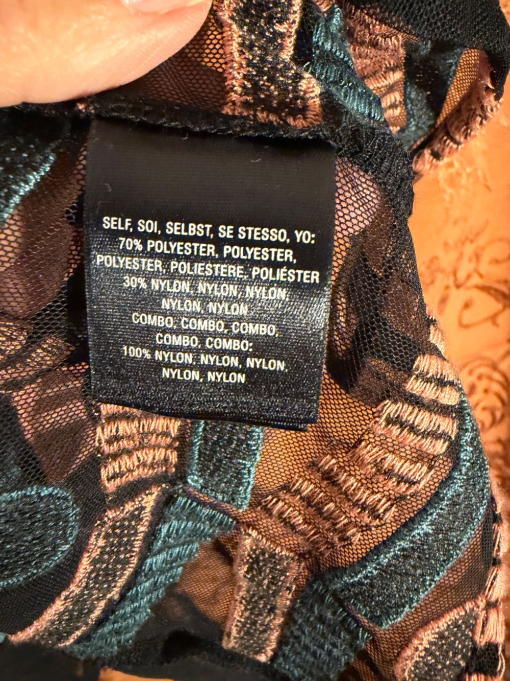 Ademi + Kin Anthropologie Blue Black Orange Tank w/ Embroidered Mesh Overlay SzL - Picture 9 of 10